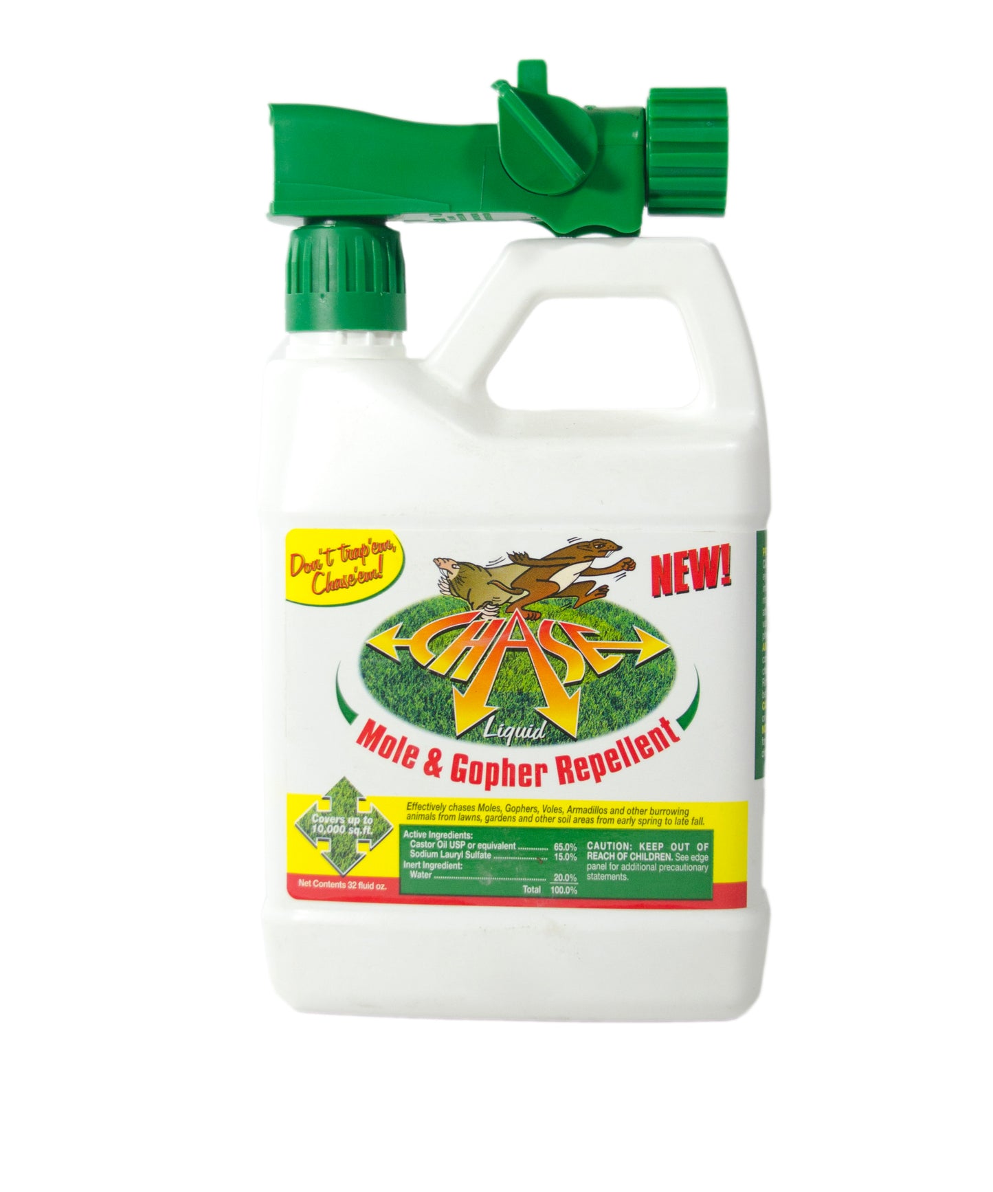 Chase Liquid Mole and Gopher Repellent. All natural and non toxic solution for burrowing animals.