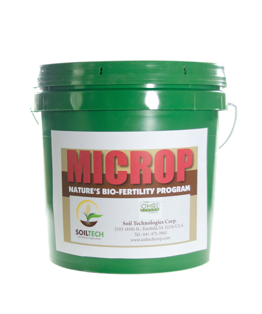 Bucket of Microp. Microp naturally enhances soil fertility using blue-green algae.