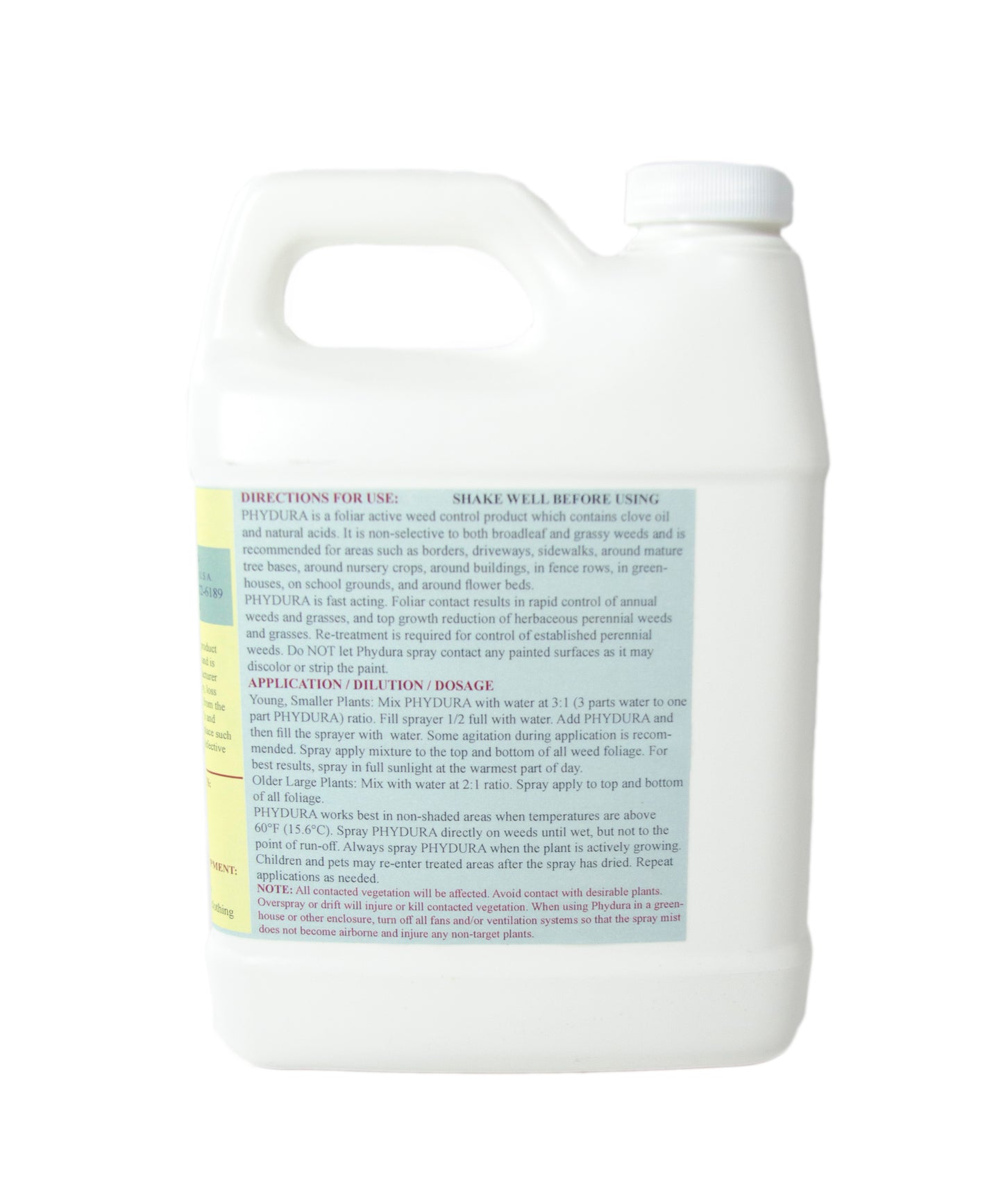 Back label of Phydura all natural herbicide product