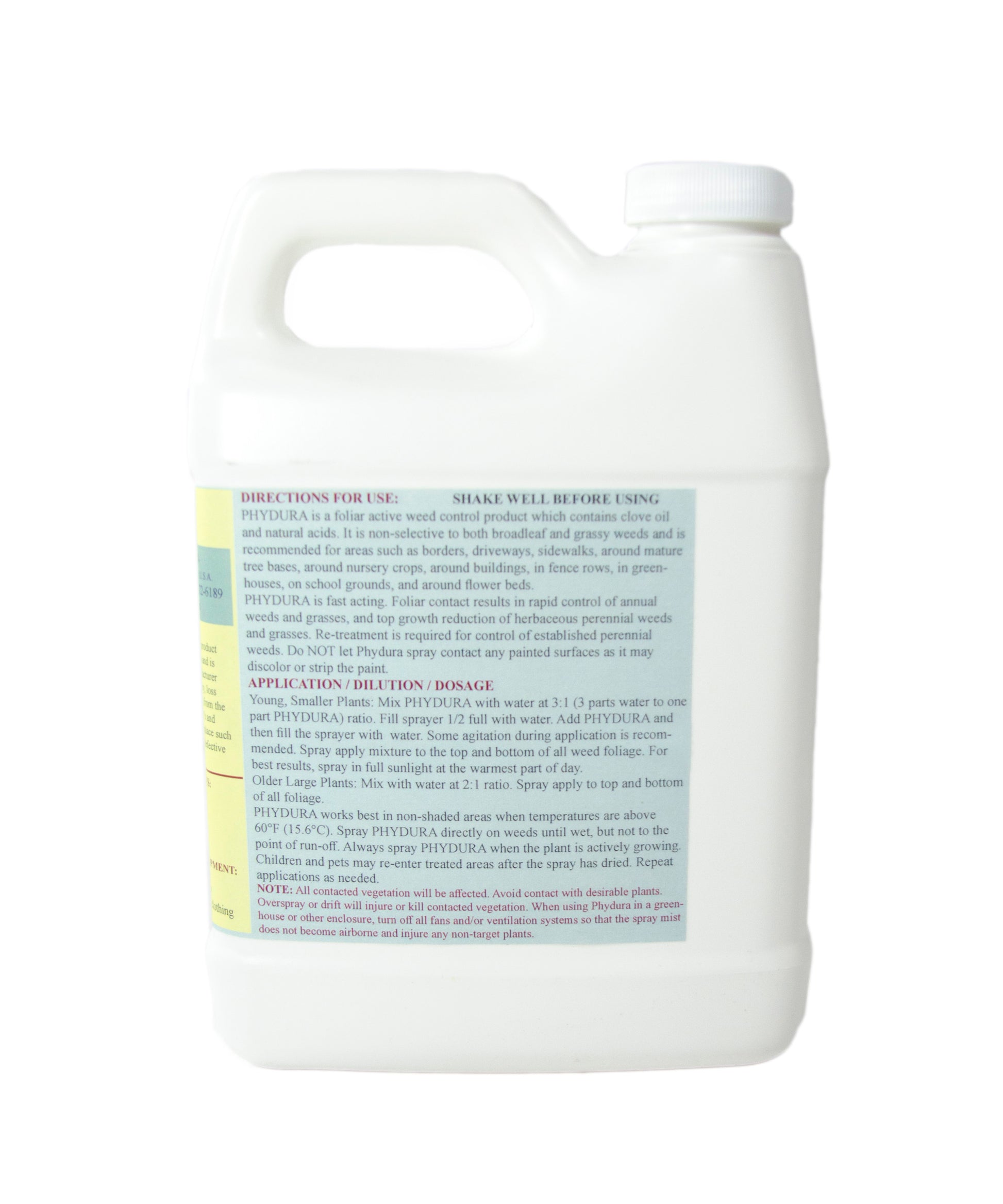 Back label of Phydura all natural herbicide product