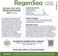 RegenSea back label. Guaranteed analysis, purpose statement and directions for use. 